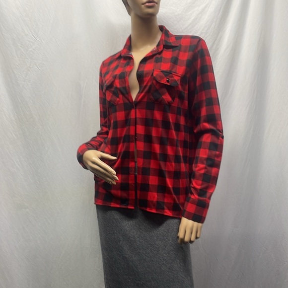 G Collection Womens Black & Red Plaid Long Sleeve Button Down Shirt - Picture 8 of 8